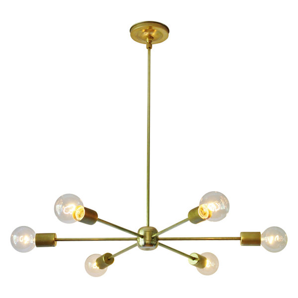 Modern Brass Chandelier Lighting Fixture, 6 White Glass Modern Brass Chandelier Lighting Fixture, 6 White Glass
