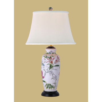 Tropical Flowers Porcelain Vase Table Lamp