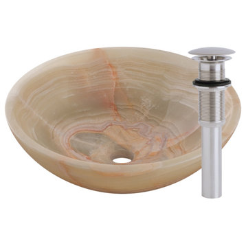 Green Onyx Vessel Sink and Drain, Brushed Nickel