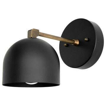Black Dome Shade Wall Sconce Light, Black/Antique Brass