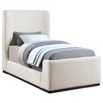 Meridian Furniture - Oliver Boucle Fabric Upholstered Bed, Cream, Twin - Make a bold statement with this stunning Oliver twin-size bed from Meridian Furniture. Its contemporary design is comprised of rubber wood with a solid wood black wire brush finish, upholstered with rich cream boucle fabric, giving it an elegant appearance. A high headboard gives the bed a contemporary design, which fits any bedroom space. Add multicolored pillows and blankets for a unique touch that contrasts with the cream boucle fabric.