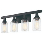 Craftmade - Chicago 4-Light Chandelier in Flat Black - The strong lines and larger scale of the Chicago collection by Craftmade make a bold statement easily at home in any setting. The striking chandeliers do not include glass shades but can be customized with clear seeded glass globes sold separately. The coordinating clear seeded glass vanities and mini pendant provide excellent lighting options for any bathroom large or small.  This light requires 4 , 60 Watt Bulbs (Not Included) UL Certified.