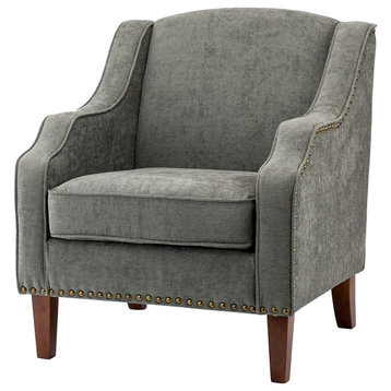 34" Tall Comfort Bedroom Armchair with Solid Wood Legs, Gray
