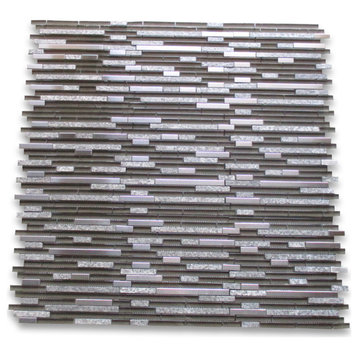 Glass Mosaic Tile Grey Glass Flamed Granite Stainless Steel Backsplash, 1 sheet