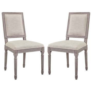 Modway Court 20" Polyester Fabric Dining Side Chair in Beige (Set of 2)