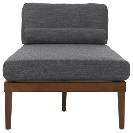 Lochmere Mid Century Modern Fabric Chaise Lounge with Bolster Pillow, Charcoal + Dark Brown