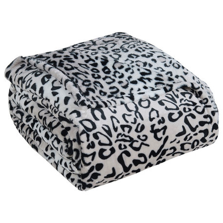 Black White Leopard Safari Flannel Fleece Blanket, Twin