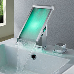 Contemporary Color Changing LED Waterfall Widespread Bathroom Sink Faucet - T800 - Bathroom Sink Faucets