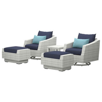 Cannes 5 Piece Aluminum Outdoor Patio Motion Club Chair and Ottoman Set, Blue