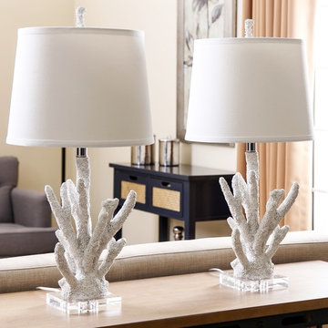 Abbyson Living Coral Table Lamps, White, Set of 2