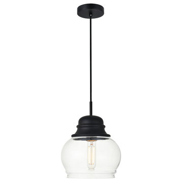 Midcentury Modern Black And Clear 1-Light Pendant