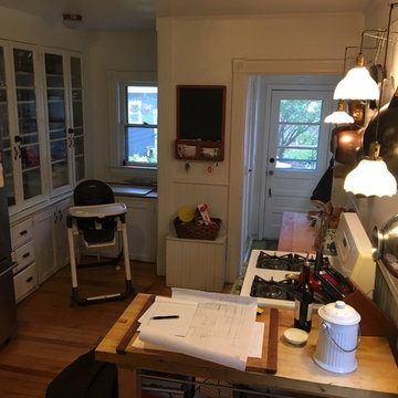 Grey Shaker Kitchen with Cherry Open Shelves