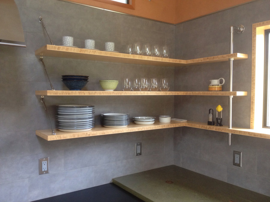 Open bamboo shelving