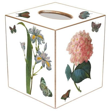 TB7-White-Pink Roses, Pink Hydrangea, Blue Irises Tissue Box Cover