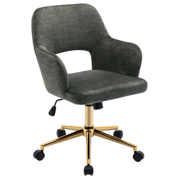 Open-Back Faux Linen Home Office Chair, Green