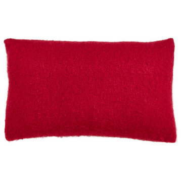Faux Mohair Design Down Filled Throw Pillow, 14"x23", Red