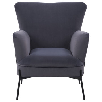 CorLiving Elwood Velvet Upholstered Wingback Accent Chair, Grey