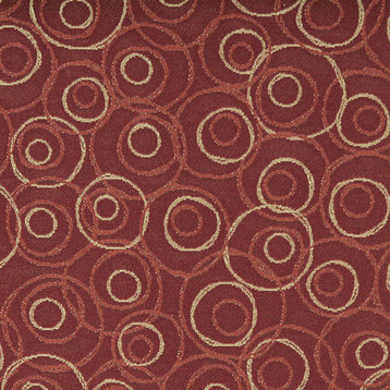 Dark Burgundy Green and Orange Circles Durable Upholstery Fabric By The Yard