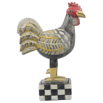 NOVICA Watchful Rooster And Wood Decorative Box