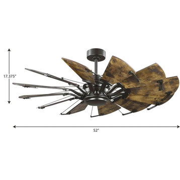 Architectural Bronze Rustic Windmill Ceiling Fan- 12 Blade 52"