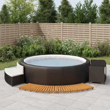 vidaXL Hot Tub Surround Spa Surround Black Poly Rattan and Solid Wood Acacia
