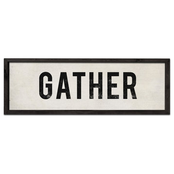 Wood Gather Sign, Hand-painted Farmhouse Sign, 12x36, Black Frame