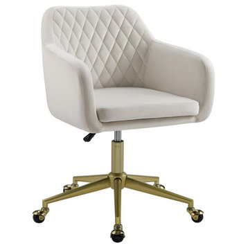 Linon Lyla Gold Metal Base Fully Padded Office Chair with Wheels in Off White