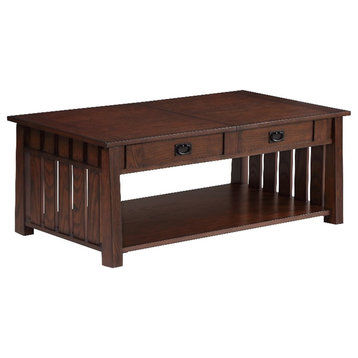 Furniture of America Elm Wood Coffee Table With Hidden Lift Shelf in Dark Oak