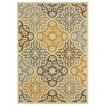 Newcastle Home - Petaluma Indoor/Outdoor Rug, 5'3"x7'6" - This fresh, new collection of neutral ivory and cocoa with cool grays and blues and pops of bright gold. It is made of a machine-woven quality of easy-care polypropylene and the textural loop construction adds much surface interest. The colors are on trend with many new fabrics in today's market; from outdoor furniture to indoor throw pillows, they will add a touch of color and casual sophistication to any space.