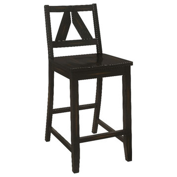 Pemberly Row 24.5" Wood Counter Stool with Low Back in Black Sand