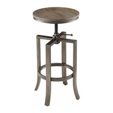 Benzara, Woodland Imprts, The Urban Port - Round Chic Industrial Rustic Adjustable Swivel Bar Stools, Brown, Set of 2 - Bar Stools and Counter Stools