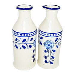 Stoneware Olive Oil Cruet (Set of 2) &ndash; Azoura, by Le Souk Ceramique - Serving And Salad Bowls
