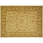 Bareens Designer Rugs - Shabby Chic Ziegler Ivana Beige Tan Hand-Knotted Wool Rug - 10'1'' x 13'7'' - Enhance the ambiance of your home with this magnificent Persian-influenced Turkish hand-knotted rug made by skilled artisans capable of creating the most exceptional vegetable dyes and hand-spun wool. This exquisite handmade rug is a one-of-a-kind Peshawar Kafkaz, otherwise identified as Chobi, Chobi Peshawar, Oushak, or Ziegler rug. These handmade rugs are crafted in Pakistan utilizing superior-quality wool imported from Australia, New Zealand, and Korea in two types of weaves: the Persian weave and the Mori weave. This rug is meticulously crafted by hand using the finest natural vegetable dyes extracted from local plants. The artisans use a blend of hand-spun local and fine merino wool, resulting in a rug with a compelling texture, higher lanolin content, and longer staple. The artisans occasionally incorporate natural or artificial silk into the pile to enhance specific motifs. The finished product is an awe-inspiring execution of flawless design and an understated palette that exudes elegance.