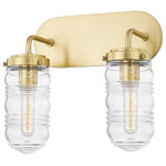 Mitzi by Hudson Valley Lighting - Clara 2-Light Bath Bracket, Aged Brass Finish, Clear Ribbed Glass - An incandescent bulb is on display inside a glass jar shade in this chic piece. Metal accents at the bulb base, arm, canopy and backplate add a touch of shine. Bath and vanity fixtures feature a beehive-inspired, ribbed glass shade.