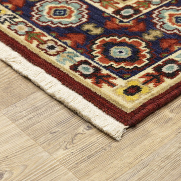 Lizbeth Classic Oriental Red/Ivory Wool Blend Fringed Area Rug, 2'X6'