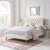 Rustic Manor Makena Bed Rolled Top Button Tufted, Linen, Cream White, Twin