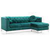Pompano 83 in. Green Tufted Velvet Sectional With 2-Throw Pillow
