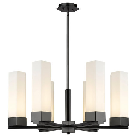 Claverack 6 Light 14" Stem Hung Chandelier, Matte Black, Matte White Glass