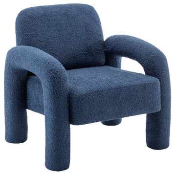 Sherpa Upholstered  Accent Arm Chair, Teddy Single Sofa  for Living Room, Navy