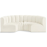 Meridian Furniture - Arc Velvet Upholstered 4-Pc. Inward Curved Modular Sectional, Cream - Give your living room or den the perfect blend of style and versatility with this Arc velvet fabric curved modular Sectional. Part of the Arc modular furniture collection, this Sectional comes upholstered in rich cream velvet fabric and features deep channel tufting that adds a touch of luxury while enhancing comfort and support. A seamless combination of form and function, this chair can be used with other Arc pieces to create a myriad of configurations in your well-curated room.