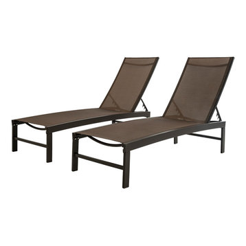 Outdoor Patio Aluminum Adjustable Chaise Lounge Chairs (Set of 2), Brown