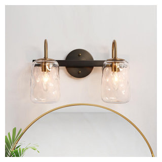 LALUZ 2-Light Modern Black Gold Bathroom Vanity Light - Transitional ...