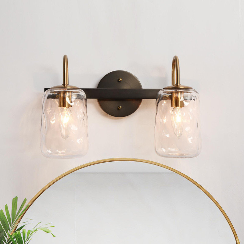 LALUZ 2-Light Modern Black Gold Bathroom Vanity Light - Transitional ...