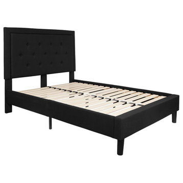 Roxbury Full Size Tufted Upholstered Platform Bed, Black Fabric