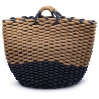 Chunky Braided Jute Basket, 14"x17", Navy