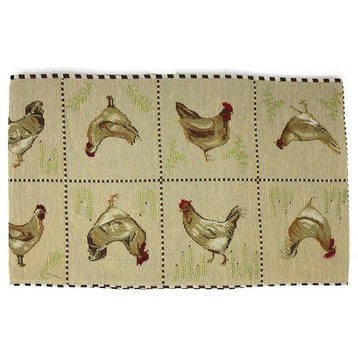 Farmhouse Rooster Hens Vintage Woven Tapestry Table Runner, 13x90