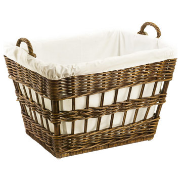 Wicker French Laundry Basket, Antique Walnut Brown