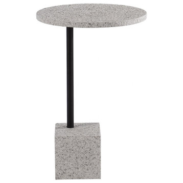 24" Black and White Faux Marble Round End Table