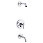Kohler - Kohler Purist Rite-Temp Bath Shower Trim Set No Showerhead, Polished Chrome - Purist faucets and accessories combine simple, architectural forms with sensual design lines. Featuring this modern, minimalist style, the Purist bath and shower trim creates a sophisticated, unified look with a lever handle and 90-degree bath spout. Pair this trim with a showerhead and a Rite-Temp pressure-balancing valve with push-button diverter, which maintains your desired water temperature during pressure fluctuations.