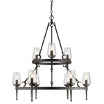 Golden Lighting - Marcellis 2-Tier, 9-Light Chandelier, Dark Natural Iron With Clear Glass - The rustic, hammered steel fixtures of Golden Lighting's Marcellis collection lend texture and dimension to a room. The hand-painted Dark Natural Iron finish is lightly distressed. Steel candles and candelabra bulbs are encased in hand-blown clear glass for a distinctly traditional look. Chandeliers create stylish focal points and this 2 tier - 9 light chandelier is graciously sized for large dining, living, foyers and entries with higher ceilings.